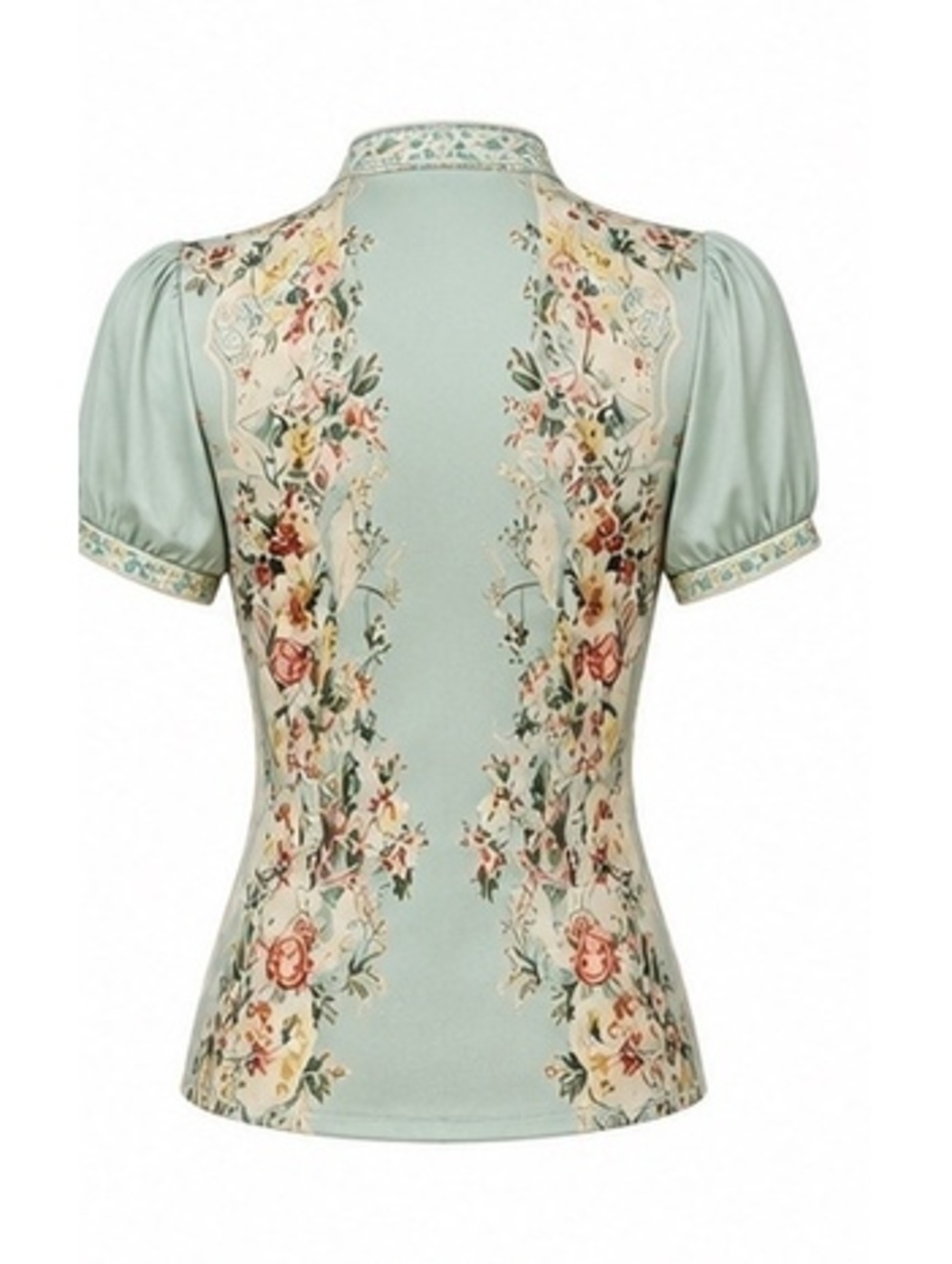 Retro Mint Green Floral Chiffon Zip-Up Top Size Small - Picture 6 of 8
